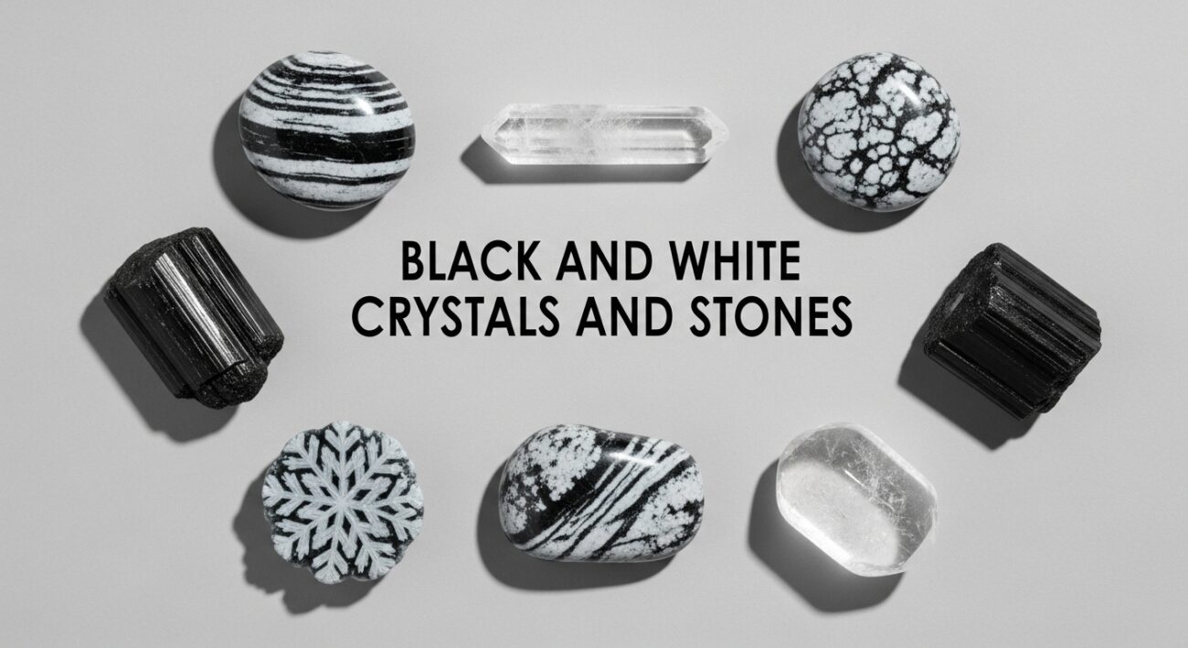 black and white crystals and stones